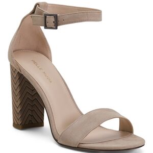 Pelle Moda Suede Ankle Strap Block Heels Beige Size 10
